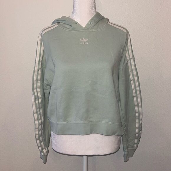 adidas Tops - Adidas cropped 3 stripe mint green hoodie